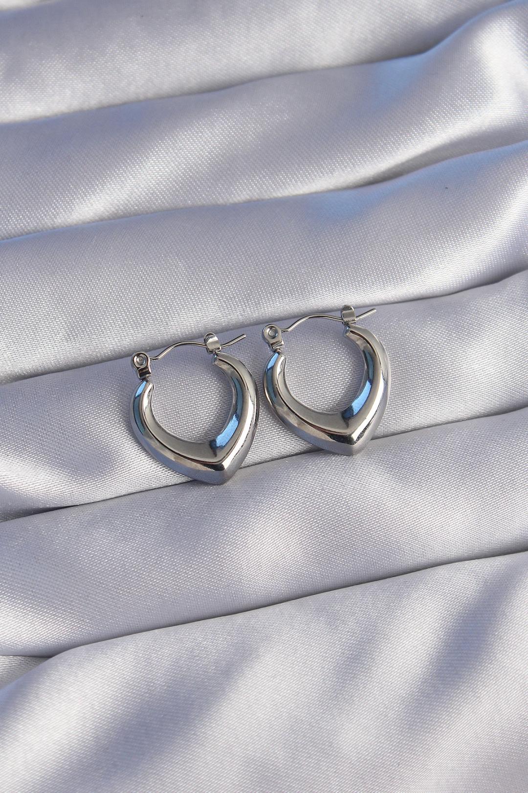 Çelik Gümüş Renk İçi Oval Tasarımlı Küpe