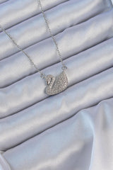 Çelik Zincir Gümüş Renk Zirkon Taşlı Kuğu Kolye