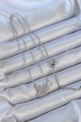 Çelik Zincir Gümüş Renk Zirkon Taşlı Kuğu Kolye