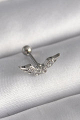 Çelik Gümüş Renk Zirkon Taş Detay Kanat Model Tragus Piercing
