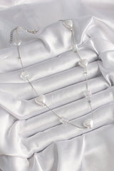 Gümüş Renk Beyaz İnci Kalp Model Kadın Kolye