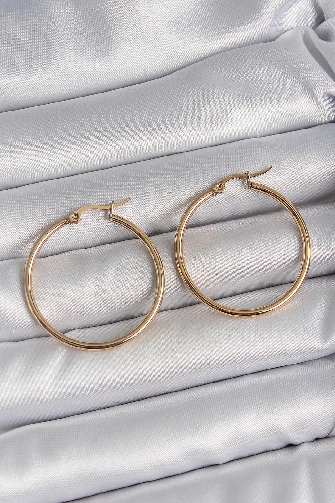 Çelik Gold Renk 33 mm Kadın Halka Model Kadın Küpe