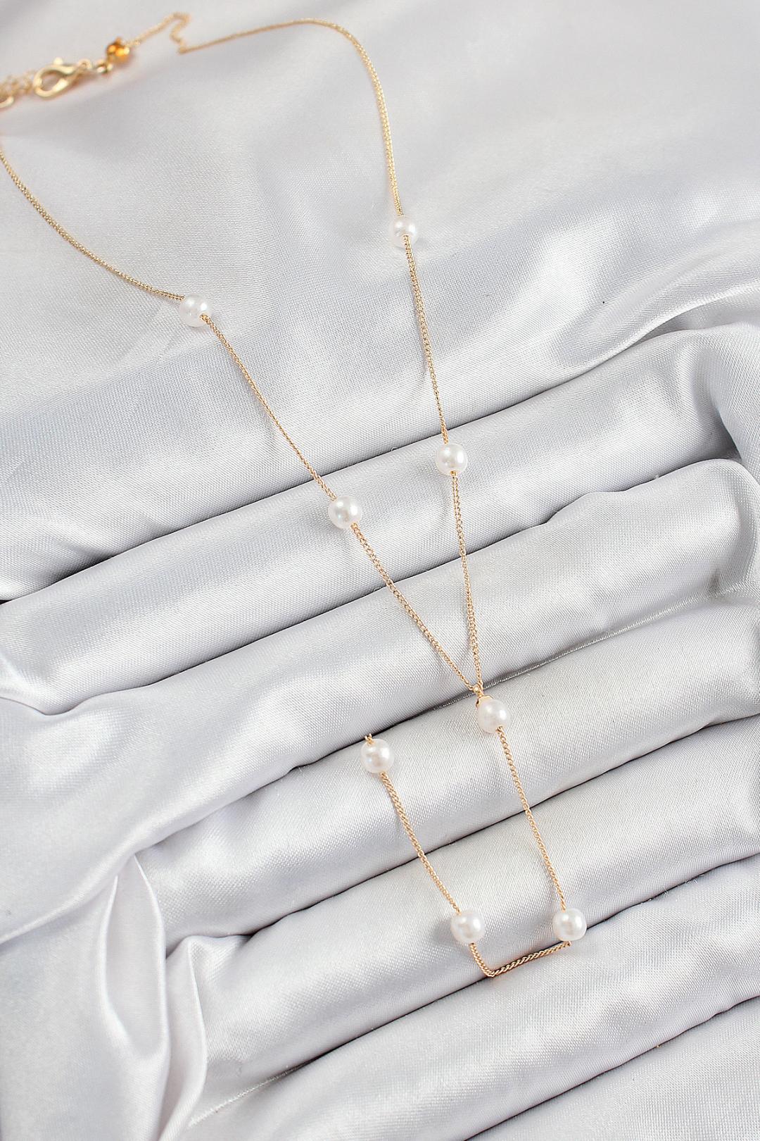 İnci Figürlü Y Model Gold Renk Kadın Kolye