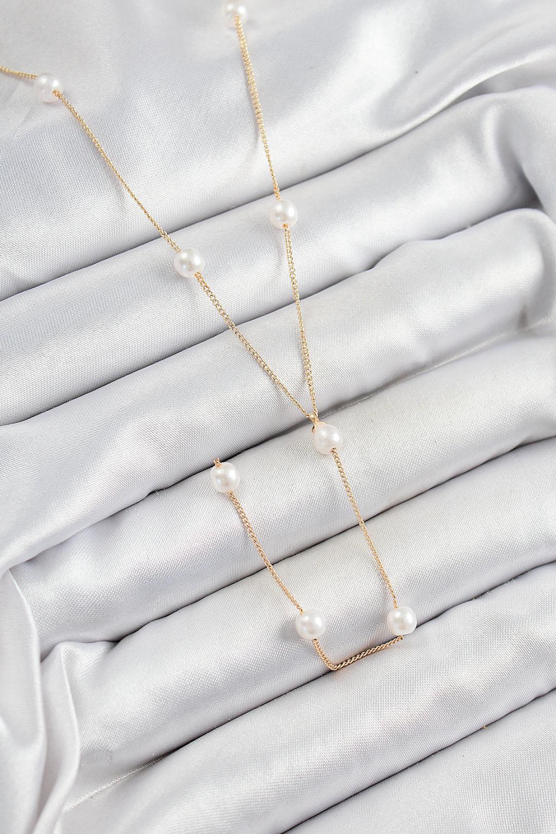 İnci Figürlü Y Model Gold Renk Kadın Kolye