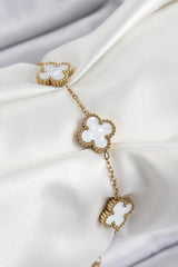 Çelik Beyaz Sedef Yonca Model Gold Renk Kadın Bileklik