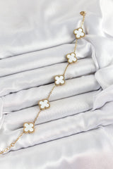 Çelik Beyaz Sedef Yonca Model Gold Renk Kadın Bileklik