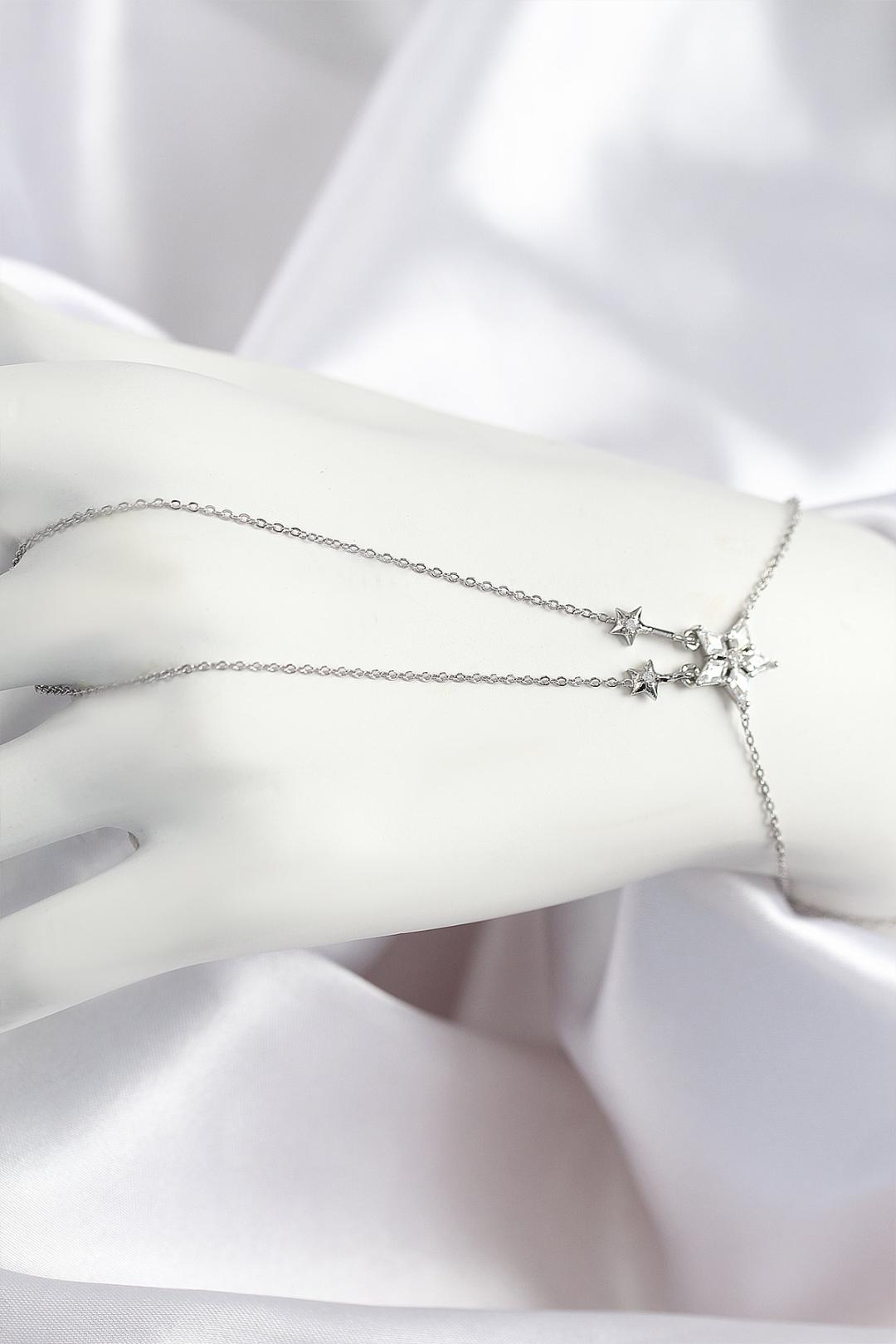 Pirinç Zirkon Taşlı Yıldız Model Gümüş Renk Şahmeran