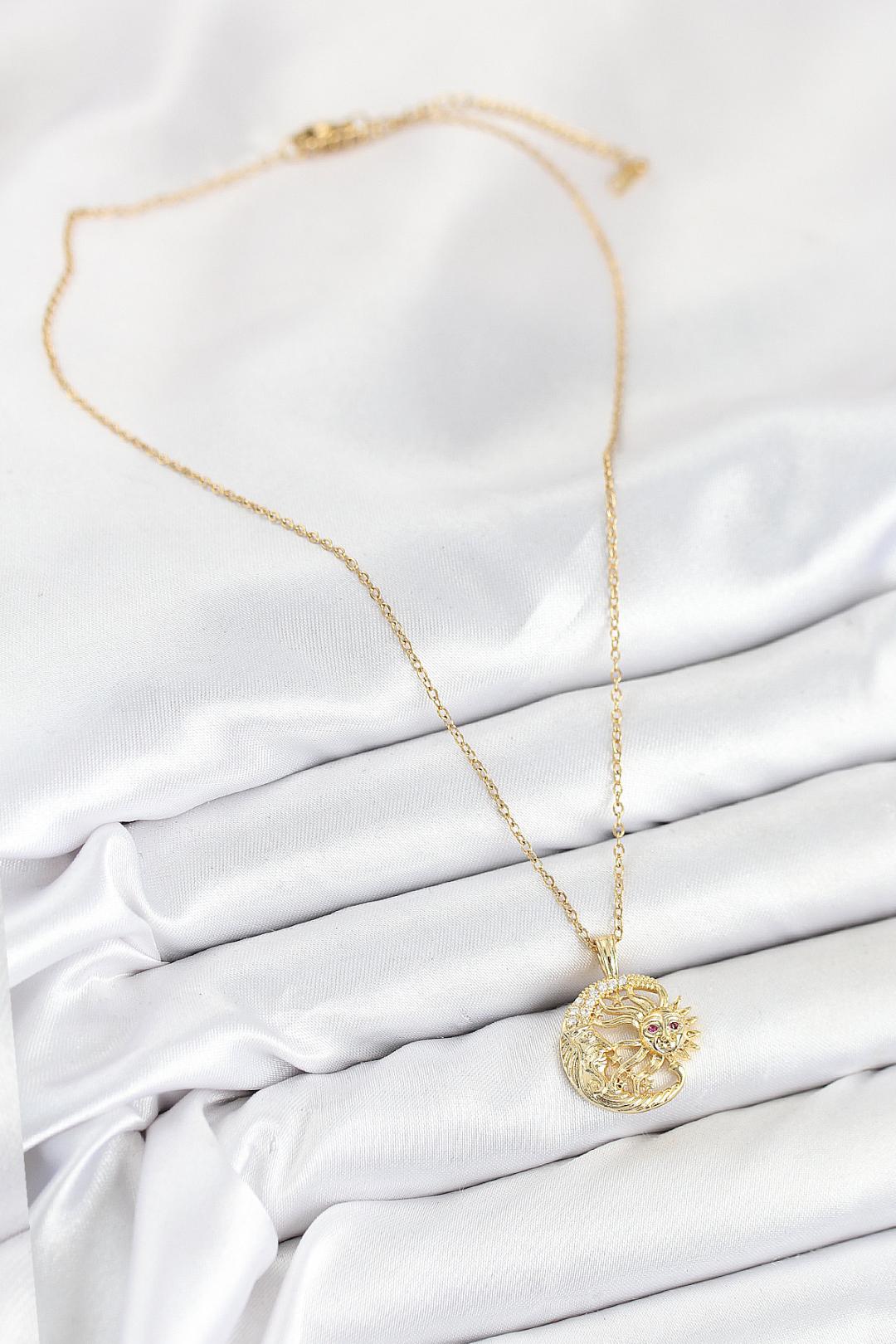 Zirkon Taşlı Ay Ve Güneş Model Gold Renk Kadın Kolye