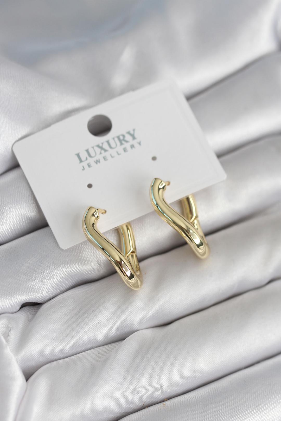 Gold Renk Eğik Halka Model Pirinç Kadın Küpe