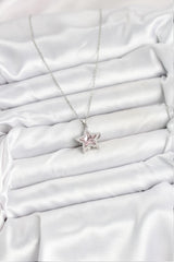 Çelik Zincir Gümüş Renk Pembe Taşlı Yıldız Model Kadın Kolye