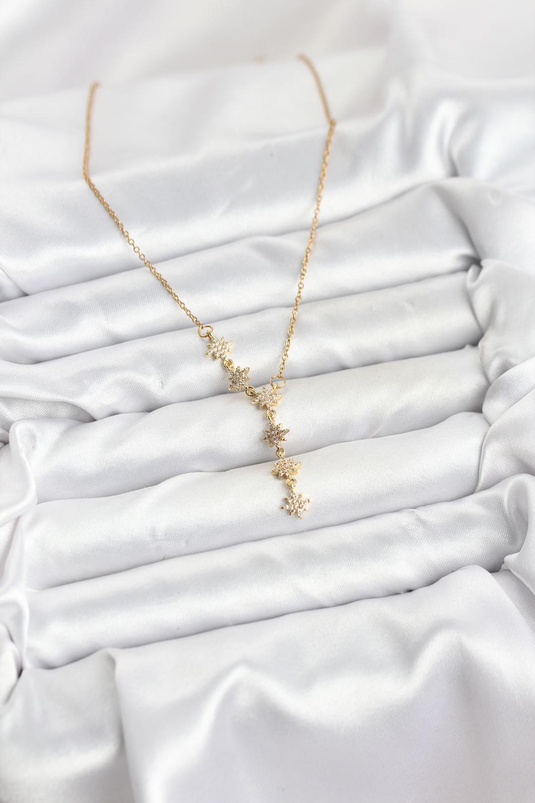 Çelik Zincir Gold Renk Kutup Yıldızı Model Kadın Kolye