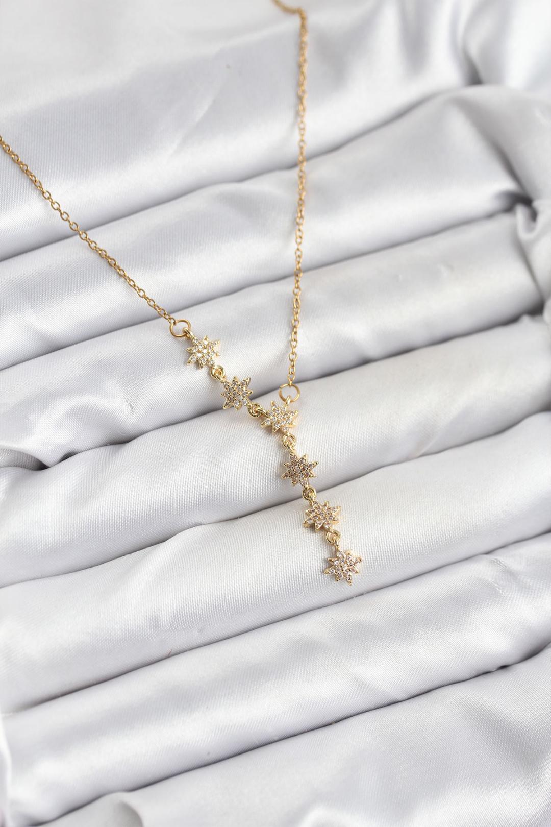 Çelik Zincir Gold Renk Kutup Yıldızı Model Kadın Kolye