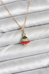 Çelik Zincir Gold Ren Çam Ağacı Model Zirkon Taşlı Yılbaşı Temalı Kadın Kolye