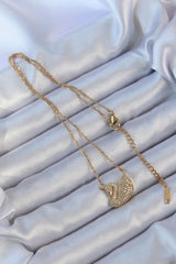 Çelik Zincir Altın Renk Zirkon Taşlı Kuğu Kolye